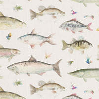  Samples - River Fish Printed Fabric Sample Swatch Linen Voyage Maison