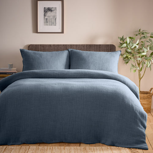 Plain Blue Bedding - Ribble Acid Washed Duvet Cover Set Ink Yard