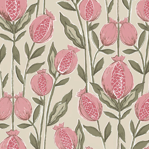Floral Pink Fabric - Rithani Printed Cotton Fabric (By The Metre) Auburn Voyage Maison
