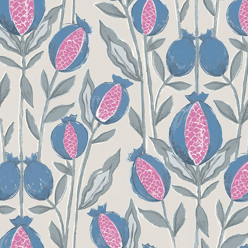 Floral Blue Fabric - Rithani Printed Cotton Fabric (By The Metre) Bluebell Cream Voyage Maison