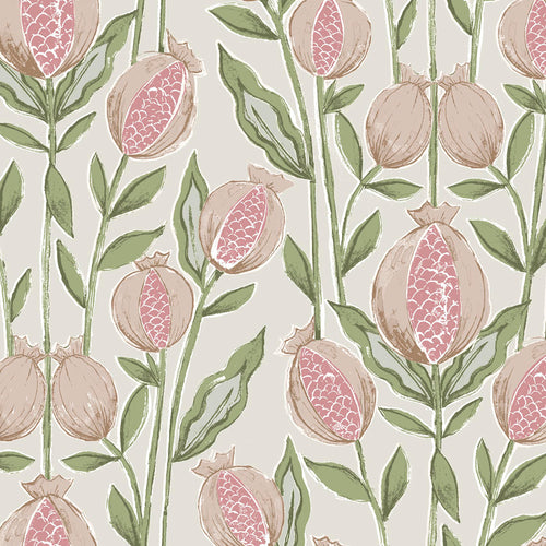 Floral Pink Fabric - Rithani Printed Cotton Fabric (By The Metre) Blush Cream Voyage Maison