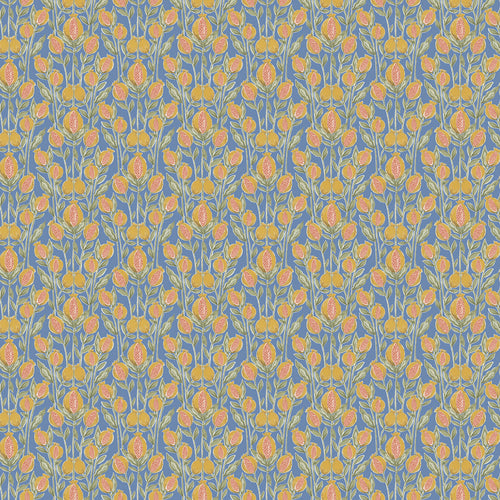 Floral Blue Fabric - Rithani Printed Cotton Fabric (By The Metre) Denim Voyage Maison