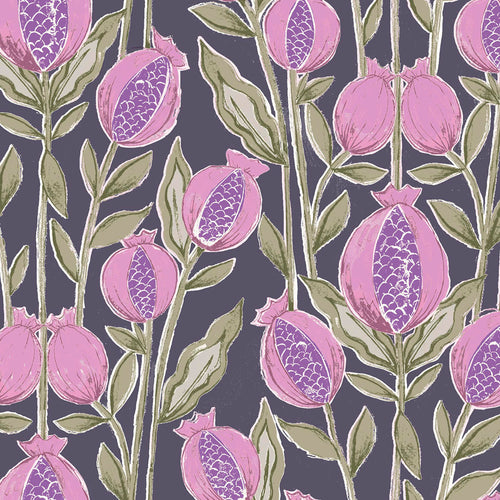 Floral Purple Fabric - Rithani Printed Cotton Fabric (By The Metre) Midnight Voyage Maison