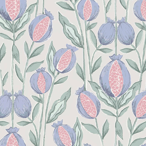 Floral Blue Fabric - Rithani Printed Cotton Fabric (By The Metre) Mineral Cream Voyage Maison