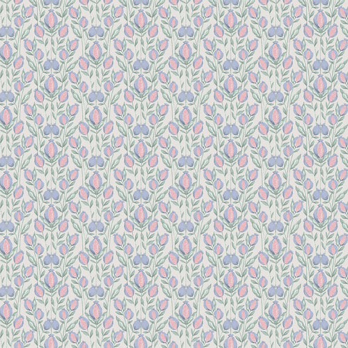 Floral Blue Fabric - Rithani Printed Cotton Fabric (By The Metre) Mineral Cream Voyage Maison