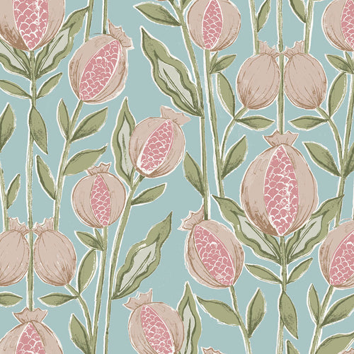 Floral Blue Fabric - Rithani Printed Cotton Fabric (By The Metre) Robins Egg Voyage Maison