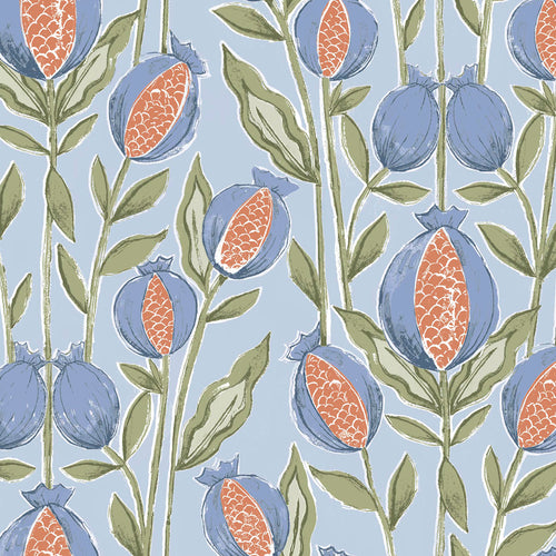 Floral Blue Fabric - Rithani Printed Cotton Fabric (By The Metre) Tide Voyage Maison