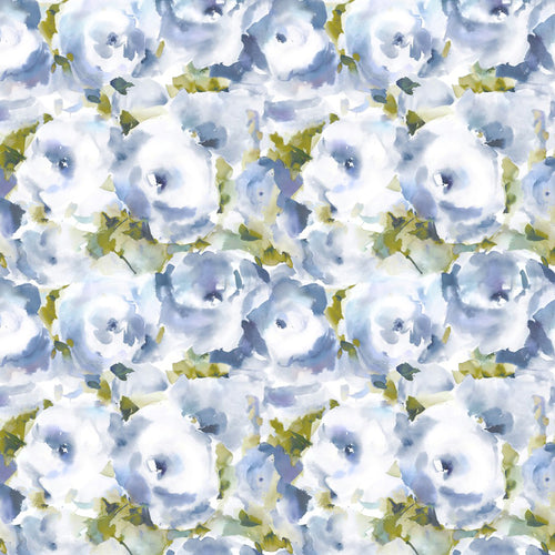 Floral Blue Fabric - Rosa Printed Cotton Fabric (By The Metre) Bluebell Voyage Maison