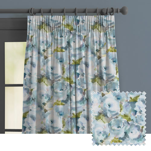 Floral Blue M2M - Rosa Printed Made to Measure Curtains Duck Egg Voyage Maison