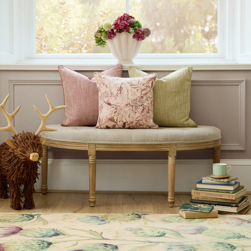 Woodland Pink Cushions - Rothesay Printed Piped  Feather Filled Cushions Coral Voyage Maison