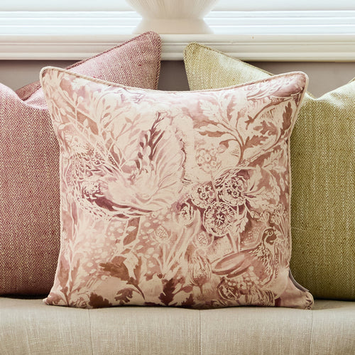 Woodland Pink Cushions - Rothesay Printed Piped  Feather Filled Cushions Coral Voyage Maison