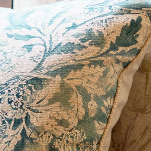 Woodland Blue Cushions - Rothesay Printed Piped  Feather Filled Cushions Duck Egg Voyage Maison