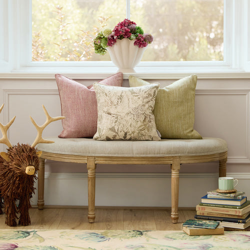 Woodland Beige Cushions - Rothesay Printed Piped  Feather Filled Cushions Nut Voyage Maison