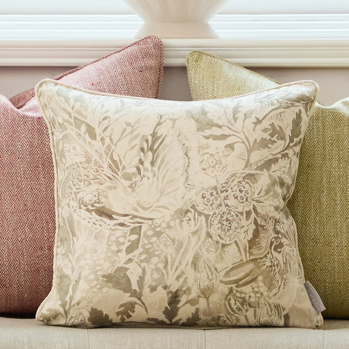 Woodland Beige Cushions - Rothesay Printed Piped  Feather Filled Cushions Nut Voyage Maison