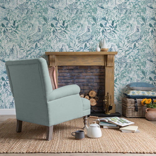 Floral Blue Wallpaper - Rothesay  1.4m Wide Width Wallpaper (By The Metre) Duck Egg Voyage Maison