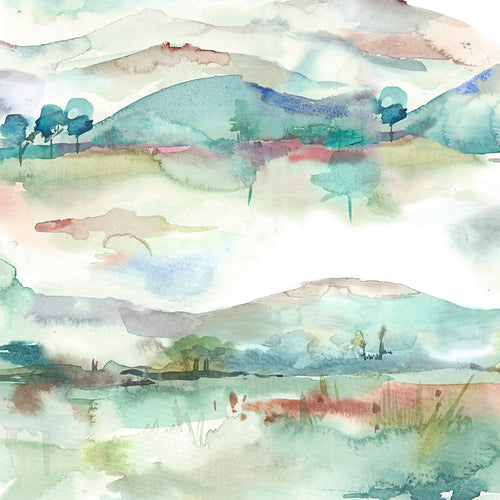 Abstract Blue Fabric - Russet Shores Printed Cotton Fabric (By The Metre) Cream Voyage Maison
