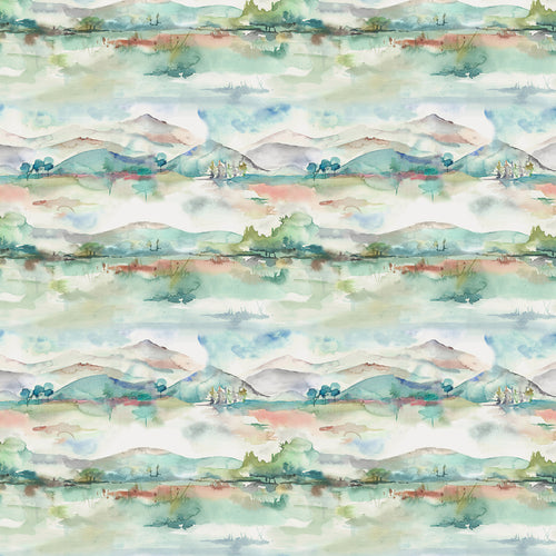 Abstract Blue Fabric - Russet Shores Printed Cotton Fabric (By The Metre) Cream Voyage Maison