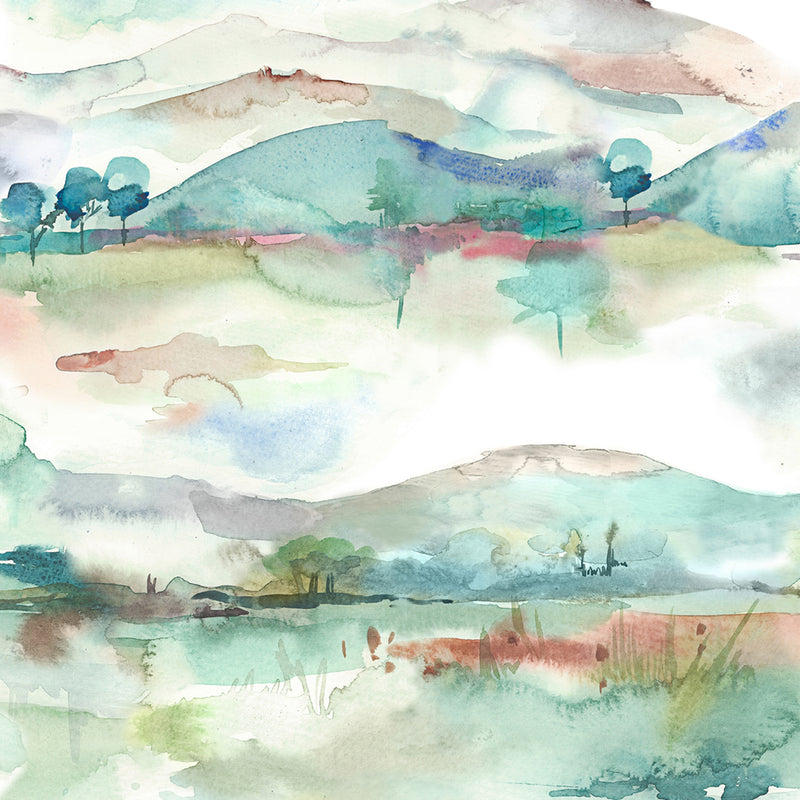 Abstract Blue Fabric - Russet Shores Printed Cotton Fabric (By The Metre) Cream Voyage Maison