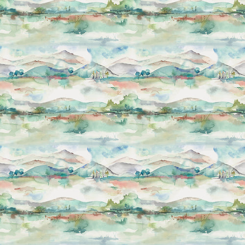 Abstract Blue Fabric - Russet Shores Printed Cotton Fabric (By The Metre) Natural Voyage Maison