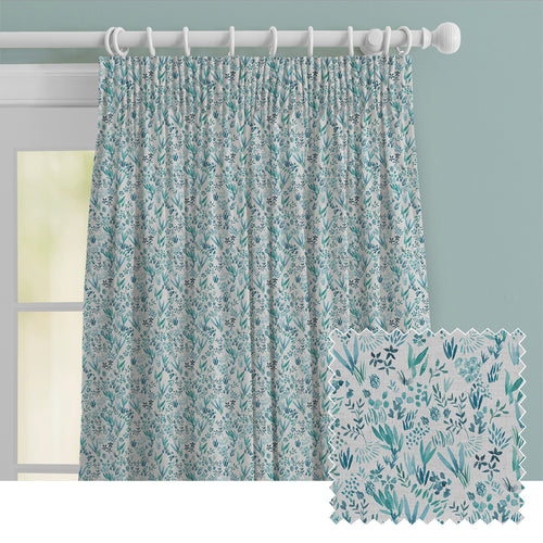 Abstract Blue M2M - Saana Printed Cotton Made to Measure Curtains Teal Voyage Maison