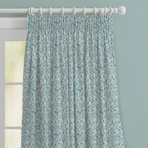 Abstract Blue M2M - Saana Printed Cotton Made to Measure Curtains Teal Voyage Maison