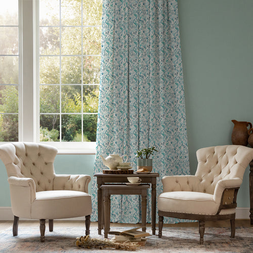 Abstract Blue M2M - Saana Printed Cotton Made to Measure Curtains Teal Voyage Maison