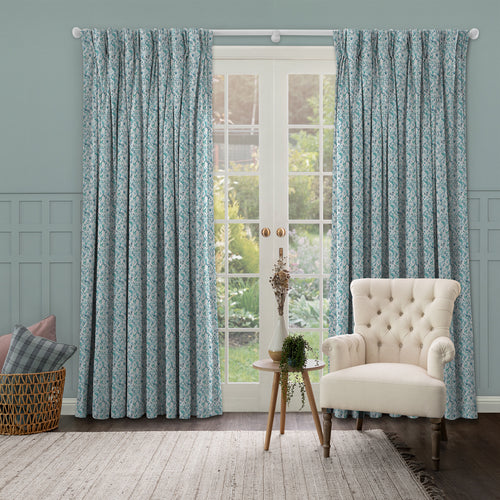Abstract Blue M2M - Saana Printed Cotton Made to Measure Curtains Teal Voyage Maison