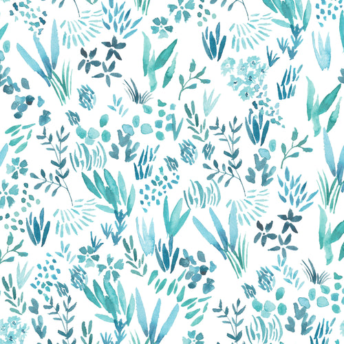 Floral Blue Wallpaper - Saana  1.4m Wide Width Wallpaper (By The Metre) Teal Voyage Maison