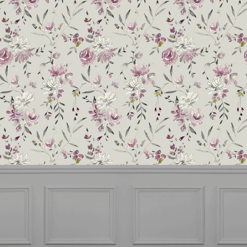 Floral Purple Wallpaper - Saiyuri  1.4m Wide Width Wallpaper (By The Metre) Ironstone Voyage Maison