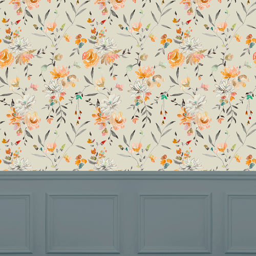 Floral Orange Wallpaper - Saiyuri  1.4m Wide Width Wallpaper (By The Metre) Peridot Voyage Maison