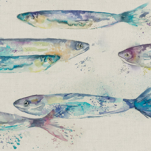 Animal Blue Fabric - Sardines Printed Oil Cloth Fabric Natural Voyage Maison