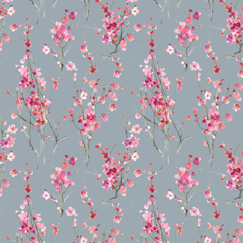 Floral Grey Fabric - Saville Printed Cotton Fabric (By The Metre) Blossom Slate Voyage Maison