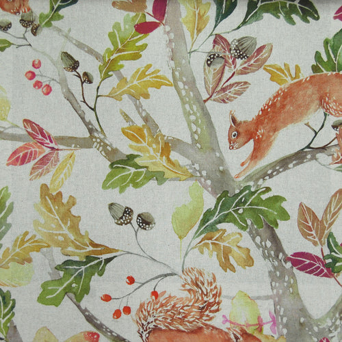 Animal Multi Fabric - Scurry Of Squirrels Printed Linen Fabric (By The Metre) Natural Voyage Maison