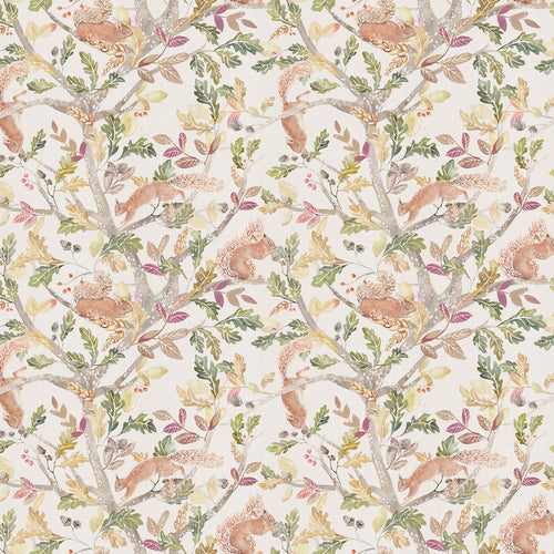 Animal Multi Fabric - Scurry Of Squirrels Printed Linen Fabric (By The Metre) Natural Voyage Maison