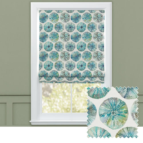 Abstract Blue M2M - Sea Urchin Printed Cotton Made to Measure Roman Blinds Kelpie Voyage Maison