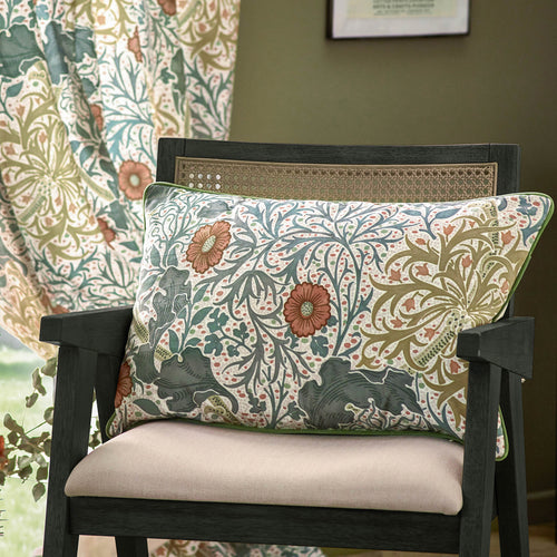 Floral Multi Cushions - Seaweed Printed Velvet Feather Rich Filled Cushion Stone/Sunflower Morris & Co