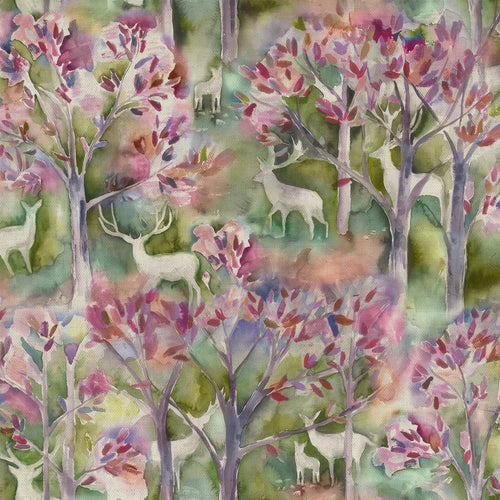 Animal Pink Fabric - Seneca Forest Printed Cotton Fabric (By The Metre) Spring Voyage Maison