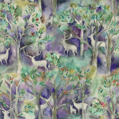 Animal Purple Fabric - Seneca Forest Printed Cotton Fabric (By The Metre) Winter Voyage Maison