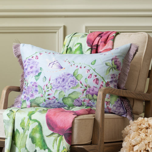 Floral Blue Cushions - Seraphina Printed Ruche Fringe Feather Filled Cushion Duck Egg Voyage Maison