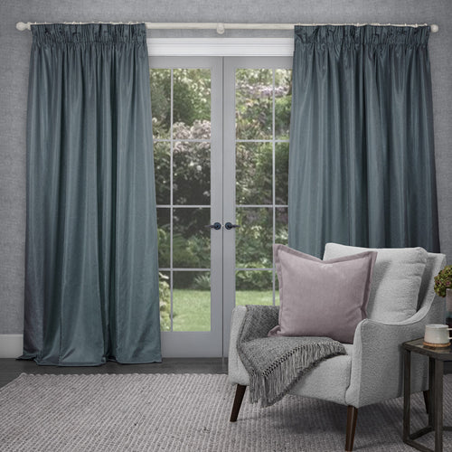 Plain Blue Curtains - Sereno Woven Pencil Pleat Curtains Teal Voyage Maison