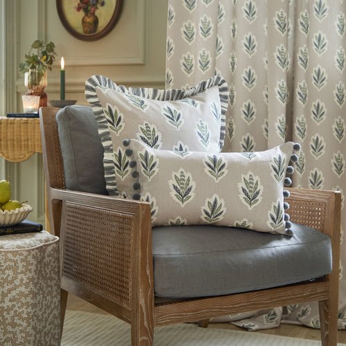 Woodland Beige Cushions - Sessile Leaf Printed Feather Rich Filled Cushion Flax Sanderson