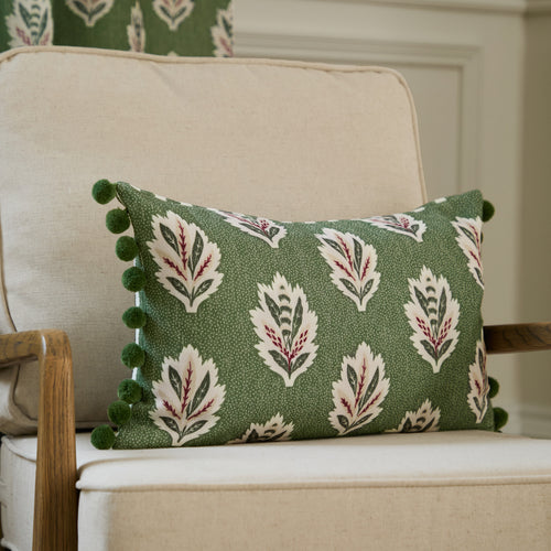 Woodland Green Cushions - Sessile Leaf Printed Feather Rich Filled Cushion Leaf Green Sanderson