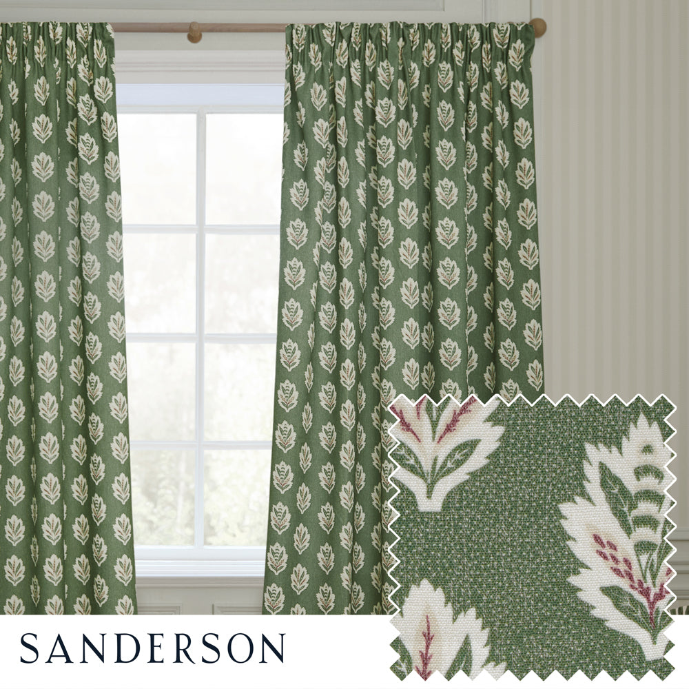 Sessile Leaf Green Motif Pencil Pleat Curtains | Leaf Curtains