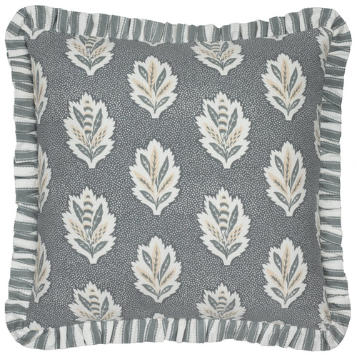 Floral Blue Cushions - Sessile Leaf Ruffle Feather Rich Filled Cushion Delph Blue Sanderson