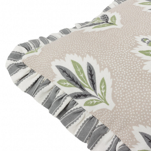 Floral Beige Cushions - Sessile Leaf Ruffle Feather Rich Filled Cushion Flax Sanderson