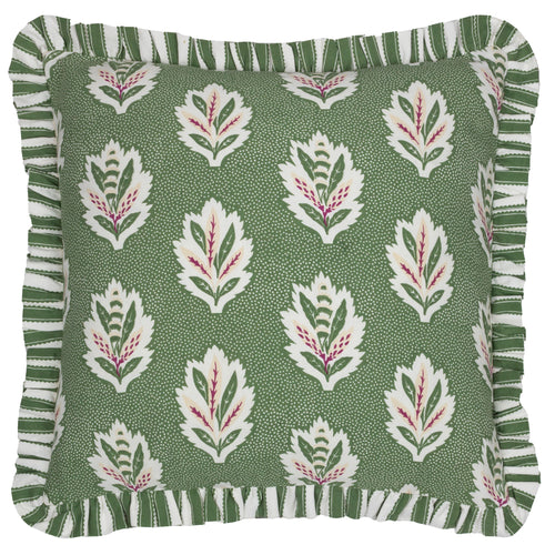 Floral Green Cushions - Sessile Leaf Ruffle Feather Rich Filled Cushion Leaf Green Sanderson