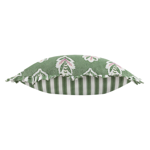 Floral Green Cushions - Sessile Leaf Ruffle Feather Rich Filled Cushion Leaf Green Sanderson