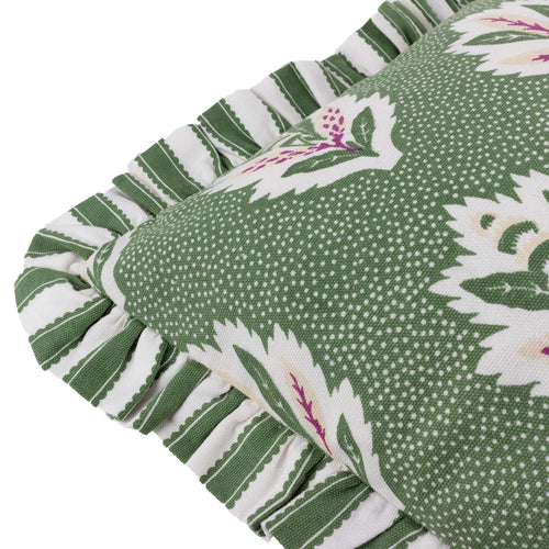 Floral Green Cushions - Sessile Leaf Ruffle Feather Rich Filled Cushion Leaf Green Sanderson