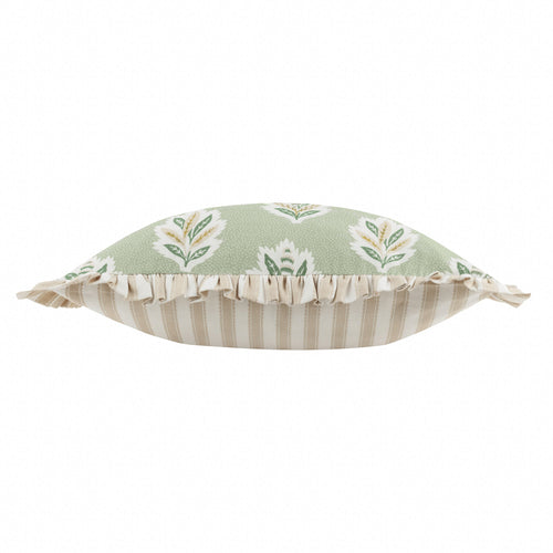 Floral Green Cushions - Sessile Leaf Ruffle Feather Rich Filled Cushion Sage Sanderson