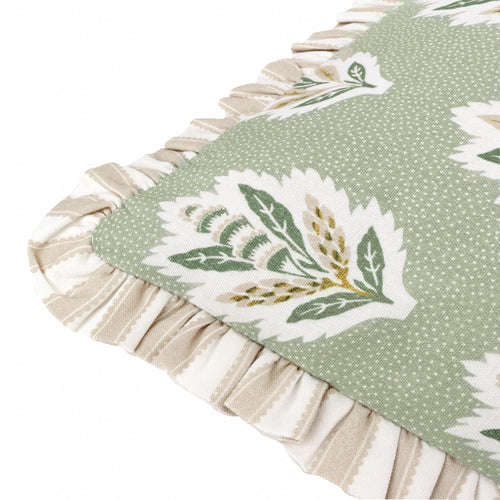 Floral Green Cushions - Sessile Leaf Ruffle Feather Rich Filled Cushion Sage Sanderson